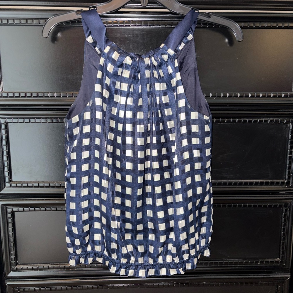 3/$15 The Limited Navy and White Checkered Halter Blouse